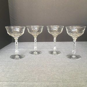 Set of 4 Rock Sharpe Libby Champagne Sherbet Glasses Stems Artic Rose 6 1/8 in T